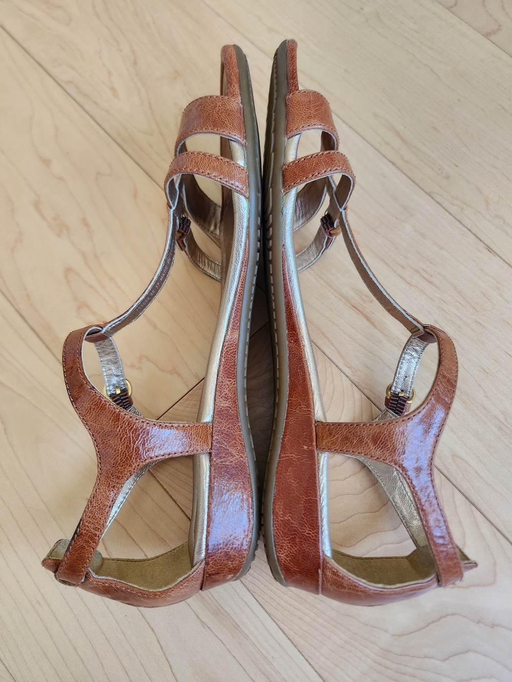 ECCO Brown Leather T-Strap Women's Sandals Size 37 - Picture 4 of 10
